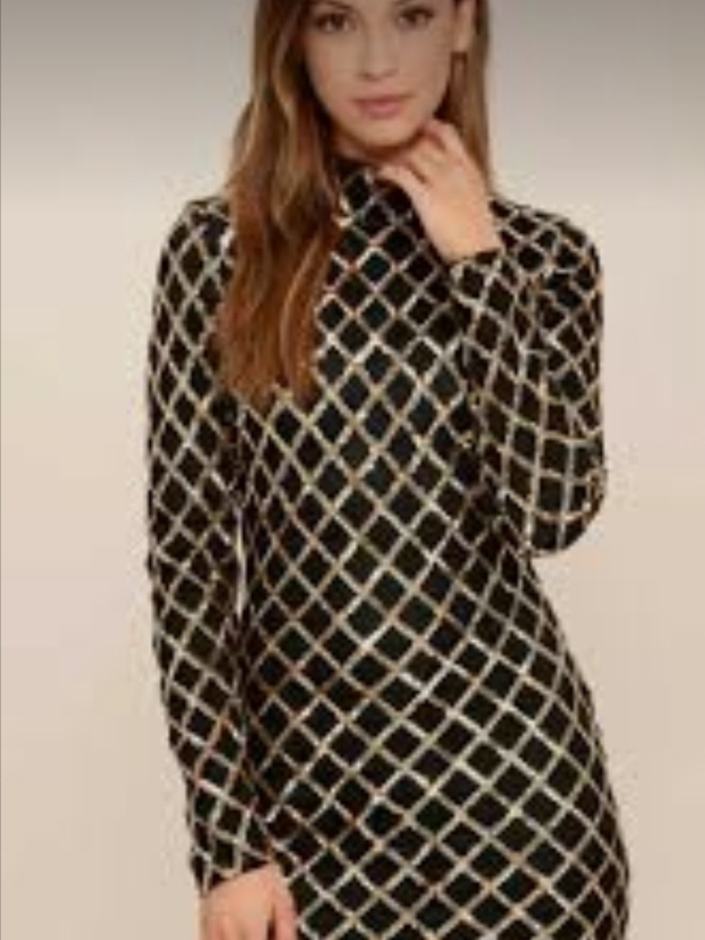 Reaqka Black Mesh Gold Sequin Geometric Mockturtleneck Dress Body Con 2XL NWT